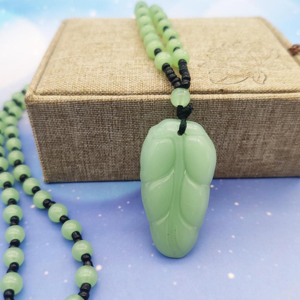 Unisex Green Jade Guanyin & Guan Yu Pendant Necklace – Imitation Chalcedony Buddha & Dragon Sweater Chain