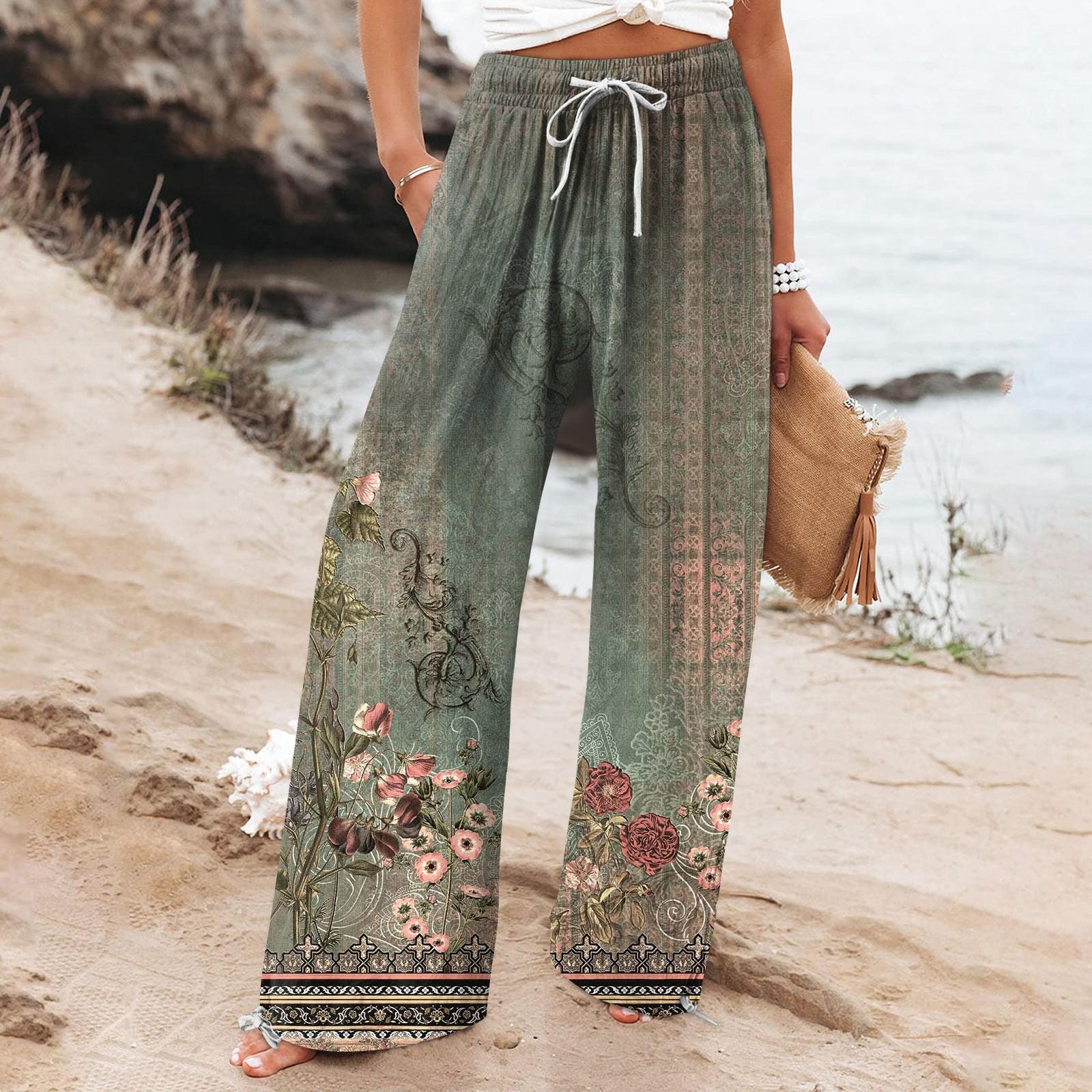 

Женские повседневные свободные хлопковые льняные широкие брюки с высокой талией и длинными брюками с карманами L зелёный