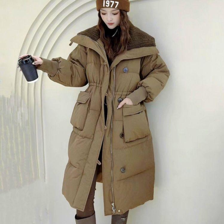 Padded clothes women's winter long design sense padded clothes over the knee long large lapel padded jacket retro coat