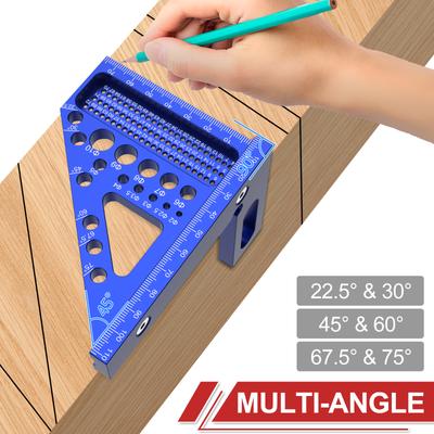 Aluminum Alloy 3D Multi Angle Measuring Ruler Portable Metric Woodworking Square Ruler Triangular Ruler Layout Measuring Tool