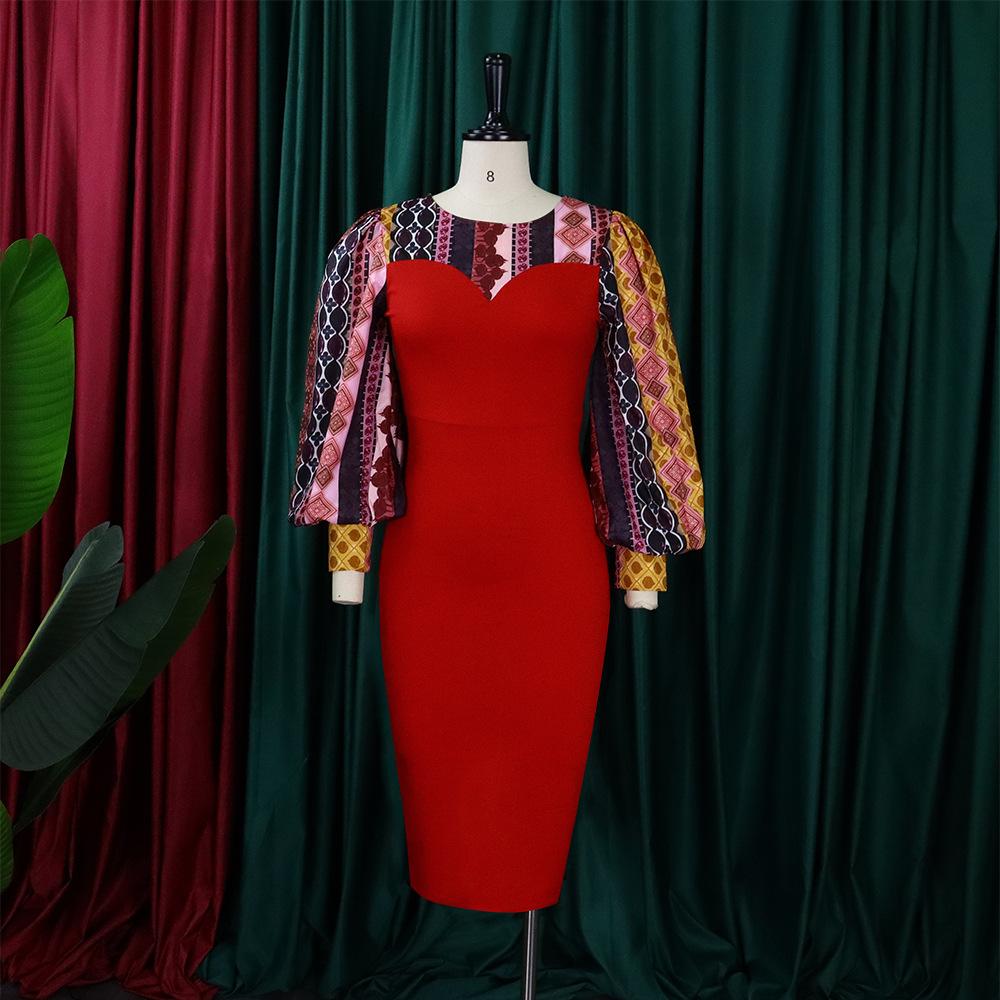 Large Size Women Summer Fashion Printed Patchwork Dress Ladies Elegant One Piece Slit Sheath Dress