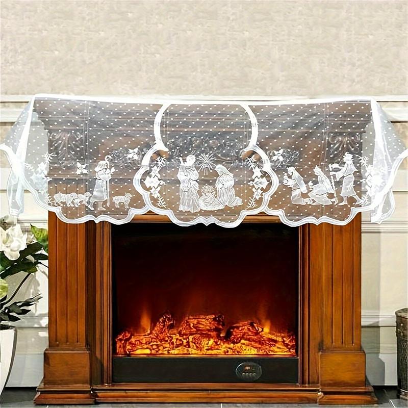 1PC Nativity Scene Mantle Cover Party Supplies Lace Pattern Christmas Fireplace Scarf Dinner White Holiday 50.8*228cm