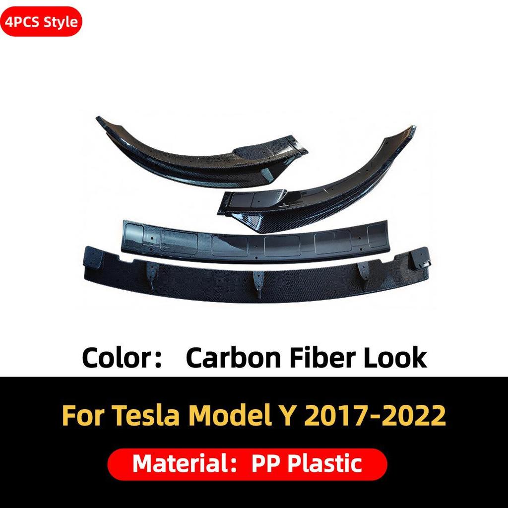 17-22 Tesla Model Y Front Lip Bumper Kit: 4-Section Decorative Accessory