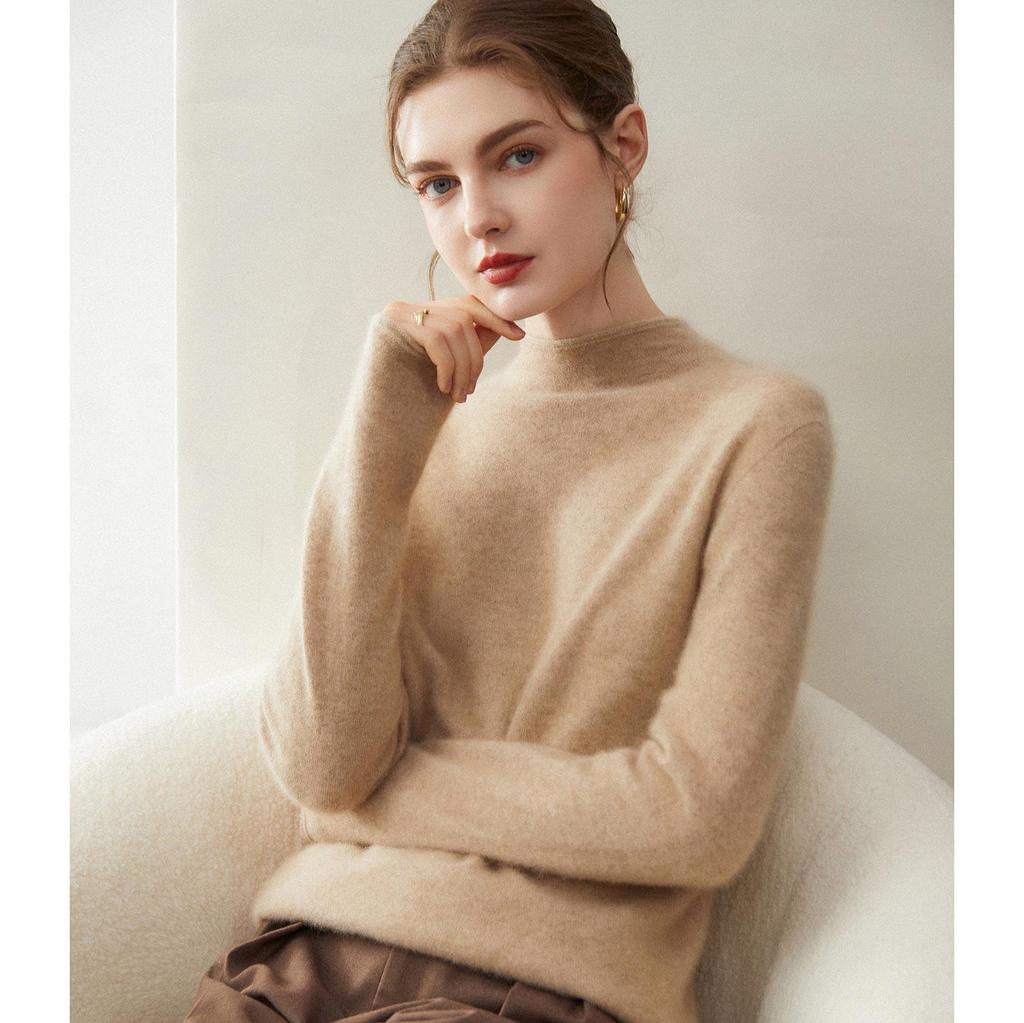 Women's 100% Pure Cashmere Half-High Neck Rolled Hem Sweater: Soft, Warm, Versatile Pullover Knit.