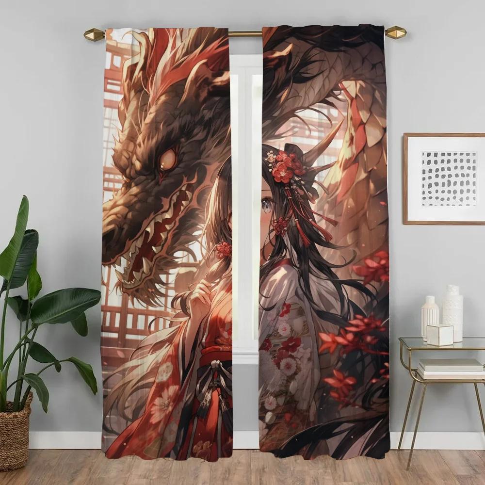 The Maiden and the Dragon Modern Living Room Curtains for Camera Blackout Curtain for Room 2 Panel Partition Shades Kitchen Home