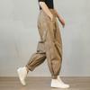 Women's Korean Style Cargo Harem Pants: Loose Fit, Elastic Waist, Plus Size, Ankle Banded, for Summer & Autumn.