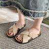 One-word drag versatile casual beach shoes sandals slippers women's flat bottom new summer wear retro