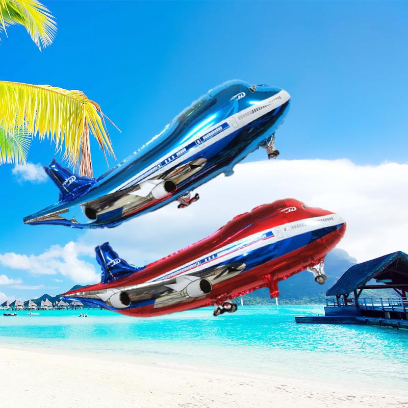 Červený a modrý kreslený fóliový balónek dopravního letadla - Dekorace na dětskou narozeninovou oslavu