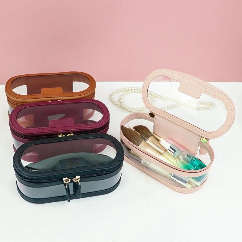 Makeup Bag Woman PU Leather Cosmetic Bags Large Capacity Transparent Washroom Bag Portable Travel Waterproof Mmakeup Box Storage Bag