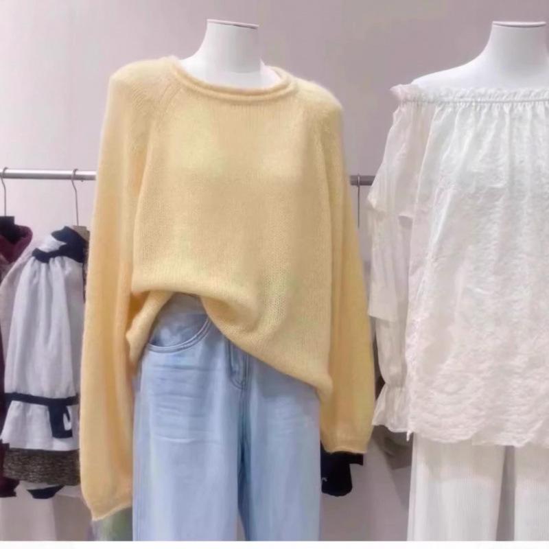 Women's Casual Round Neck Wool Knit Sweater - Autumn/Winter Solid Color Long Sleeve Base Layer