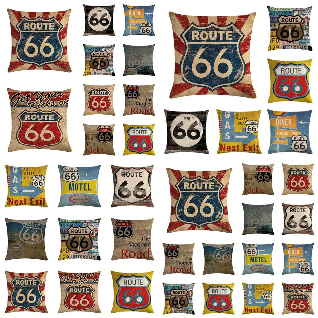 Comfortable And Decorative Route 66 Cushion Cover Made From Quality Cotton Linen