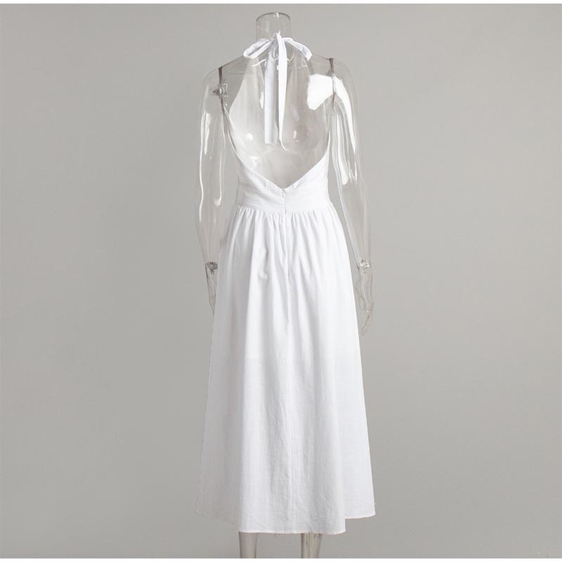 Dámské letní bavlněné dlouhé šaty bez rukávů, sexy výstřih do V, boho maxi šaty, volný styl, dlouhé šaty, oblečení