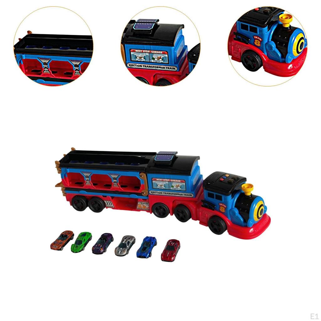 Transport Train Head Toy with 6 Race Cars, Foldable Track for Kids