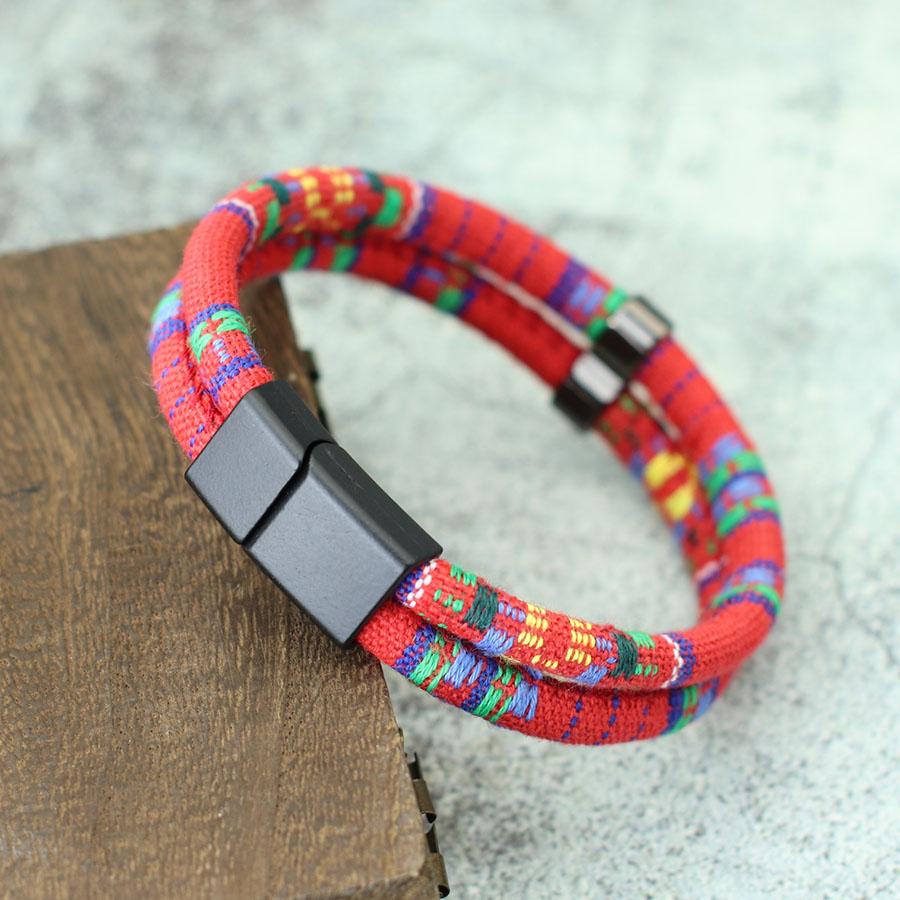Noter New Mens Bracelet With Rope Detachable Magnet Buckle Wrap Braslet Double Layer Bohemian Fabric Braclet Leisure Pulseira