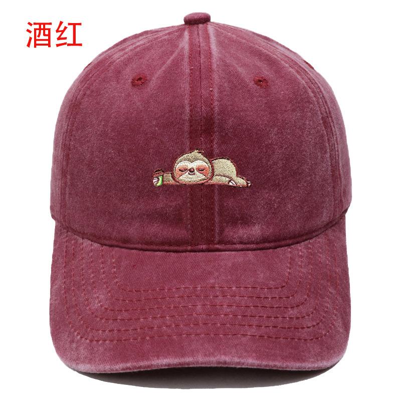 Cartoon Cute Sloth Embroidery Washed Retro Baseball Cap Men's and Women's Leisure Outdoor Sports Shade Cap