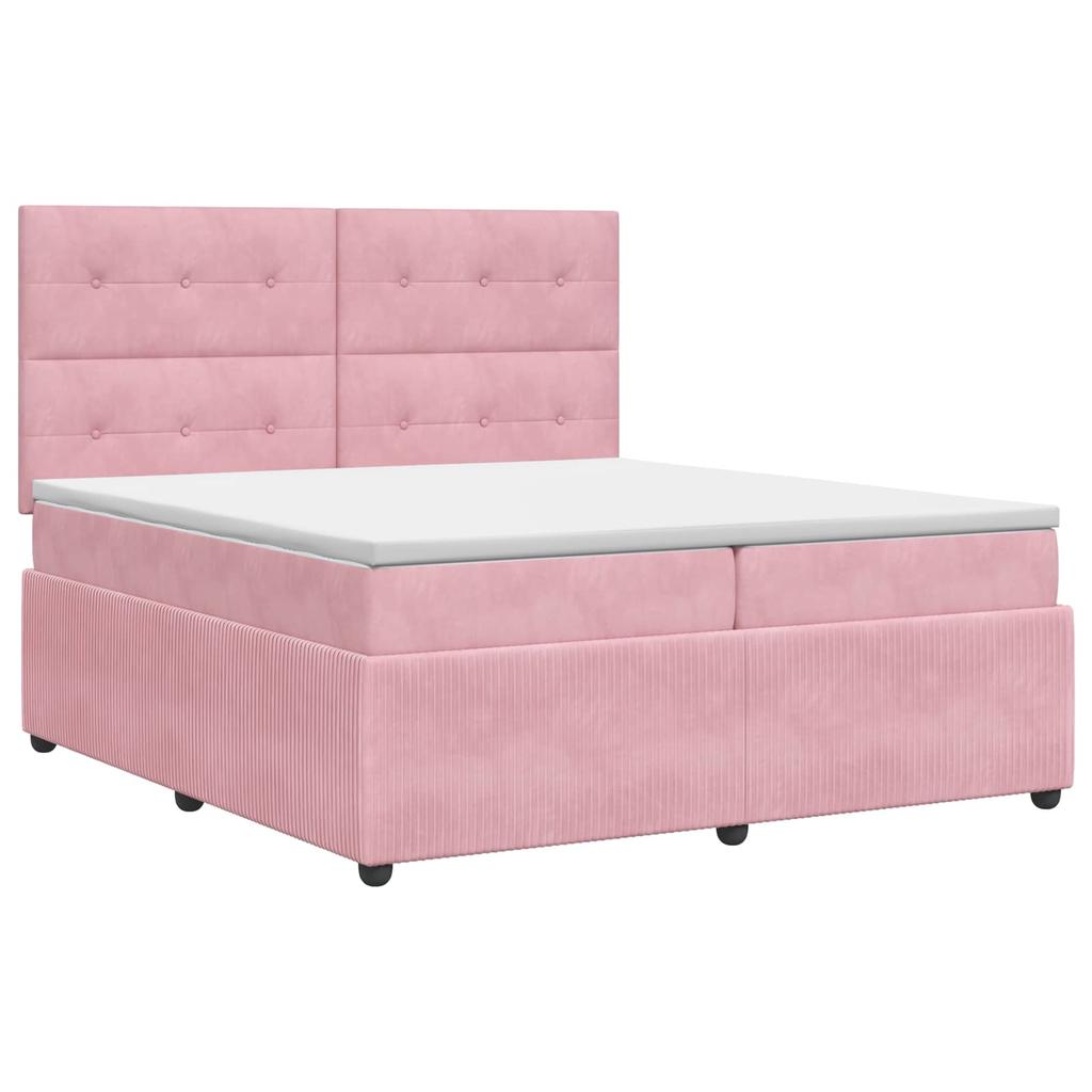 Box Spring Bed with Mattress and Headboard Pink 200 X 200 Cm Velvet