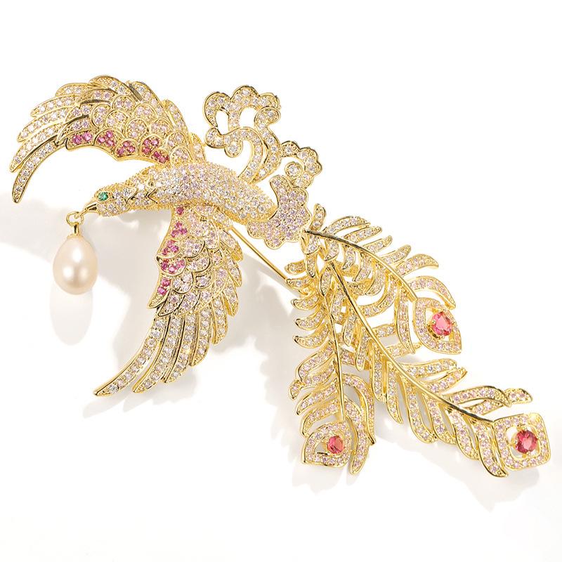 Bo Xin Yun Elegant Phoenix Brooch with Freshwater Pearls - Chinese Style Luxury Design Pin