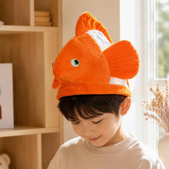 Adults Animal Hat Plush Clown Fish Hat, Halloween Clownfish Costume for Kids Adults, Cosplay Headwear Stage Performance Dress-up Party