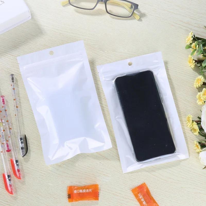 100pcs White Pearlescent Film Yin Yang Self Sealing Bag Transparent Thickening with Hole Packaging Bag Phone Case Sealing Bag