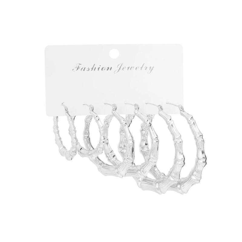 3 Paar Set Creolen Set Bambusförmige Runde Ohrringe Für Frauen Mädchen Gold Silber Farbe Legierung Hyperbel Party Schmuck