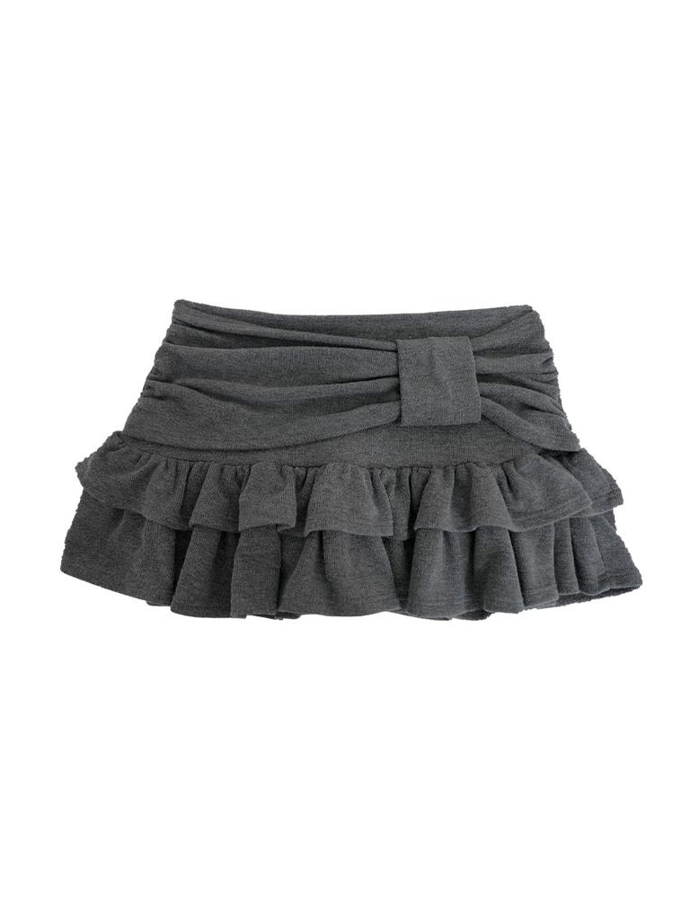 Phased Ribbon Shirred Knit Skirt_Gray