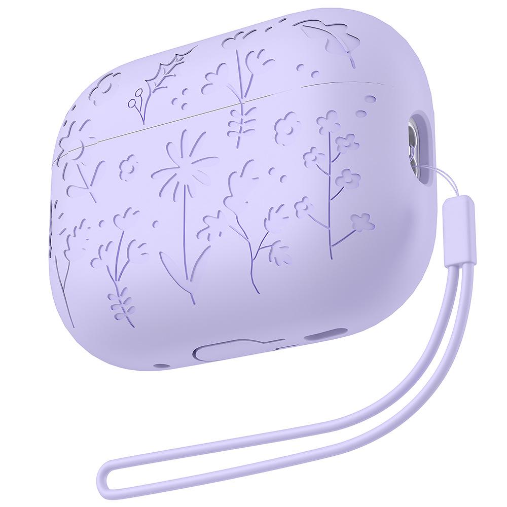 Soft Silicone Protective Case for AirPods Pro Pro2 Compatible with Wireless Charging with Lanyard Floral Pattern Design
