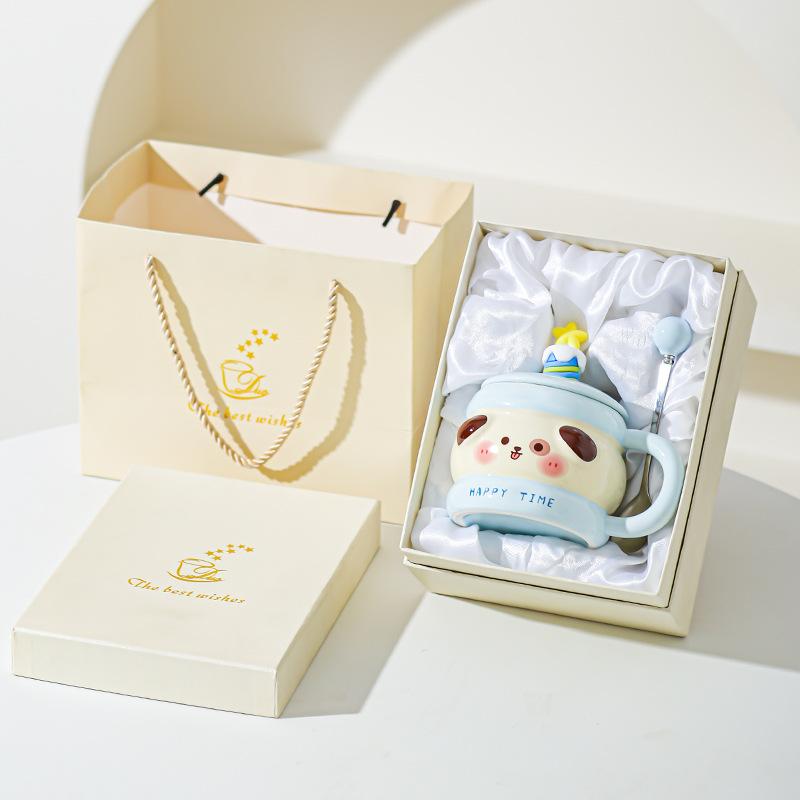 Cute Ceramic Water Cup Birthday Gift for Girls Super Cute and Beautiful Couple Mug with Lid Spoon Cup Souvenir