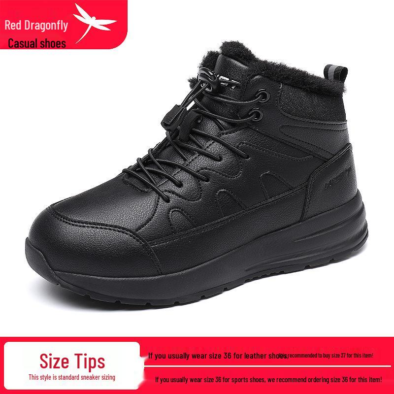 Red Dragonfly Women s High-Top Winter Warm Velvet Sneakers  Non-Slip Snow Boots 35