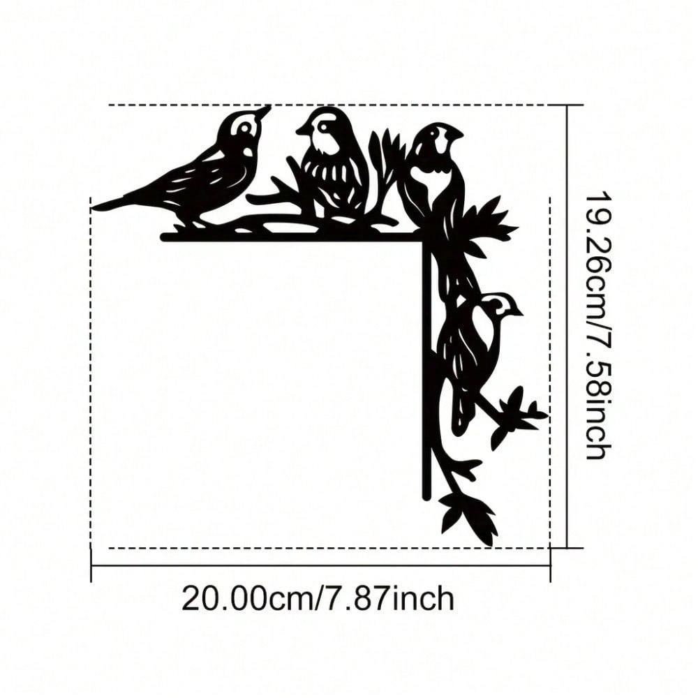 Metal Bird Wall Decor, Black Plant Corner Art, Iron Craft Door Frame Ornament, Housewarming Gift
