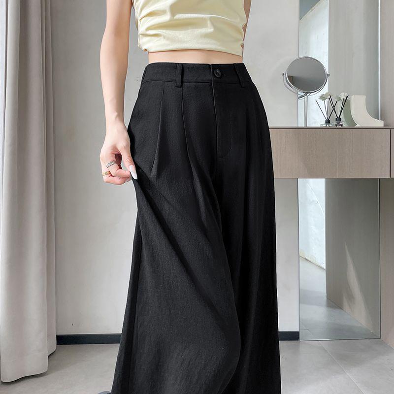 2026 Women's Ice Silk High Waist Wide-Leg Pants: Slimming, Drape, Casual, Loose, Milk Puff Style for Summer