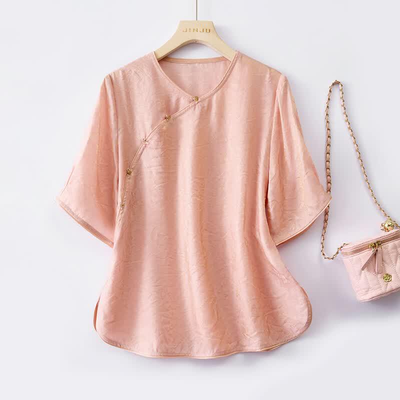 Women s New Chinese Style Pearl Button T-Shirt 4XL светло-розовый