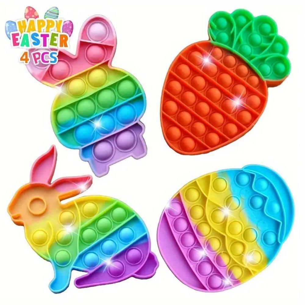 

Set of 4 Easter Bunny Eggs Carrot Finger Press Bubbles Party Game Easter Birthday Carnival Pinata Filler Gift Bag Basket Decor