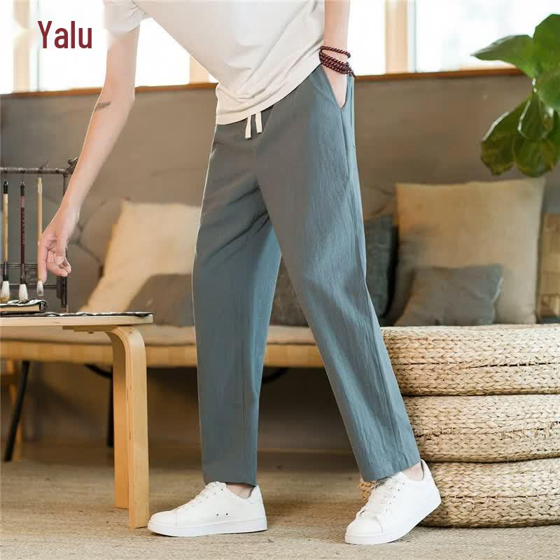 Men's Summer Linen Blend Cropped Straight Pants