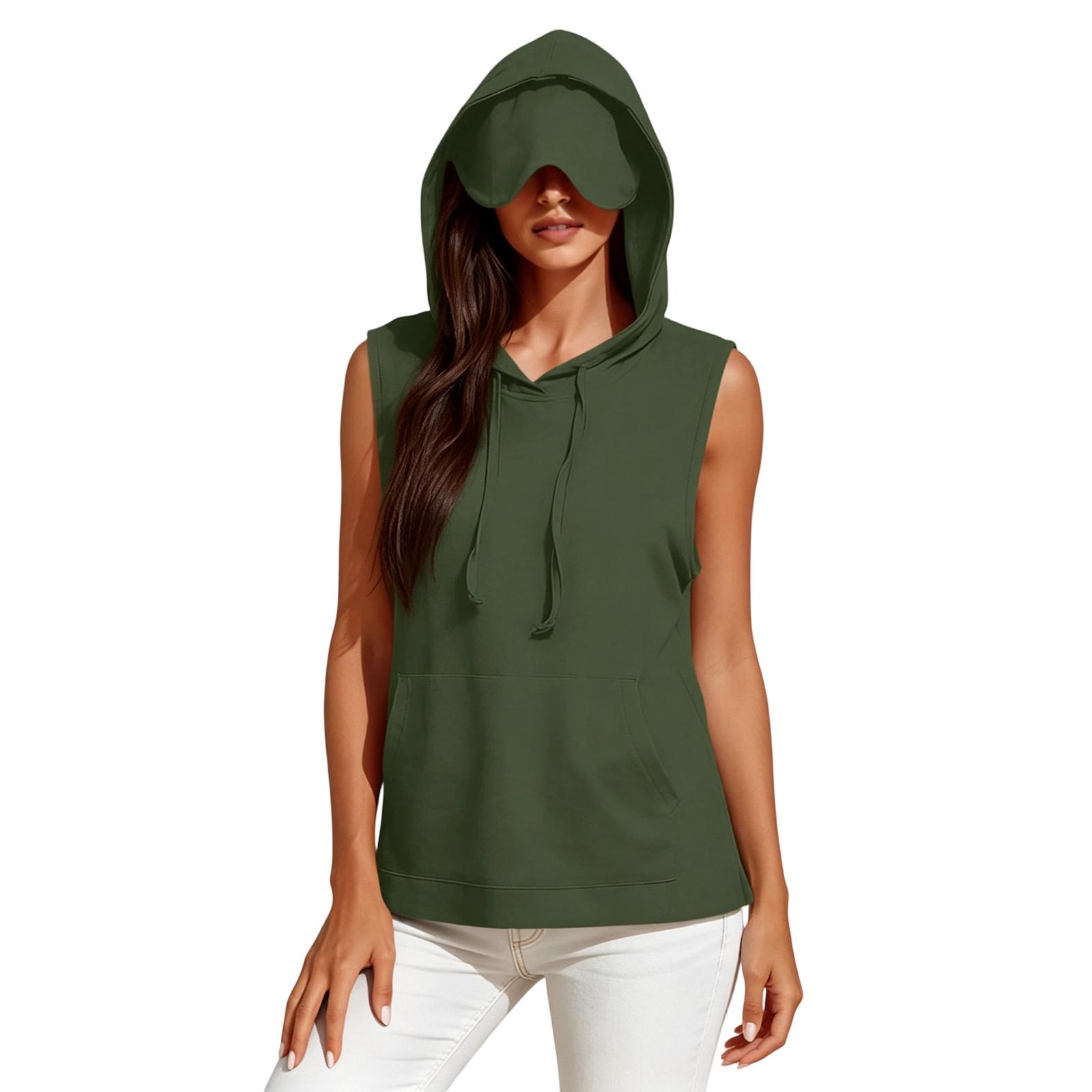 

Women With Eye Mask Comfy Pullover Tops Lightweight Sleeveless Hoodies Shirts L