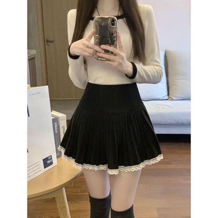 Szara Wełniana Plisowana Spódnica Midi, Wysoki Stan Wyszczuplająca Francuska Linia A dla Kobiet - Wiosna, Jesień, Zima