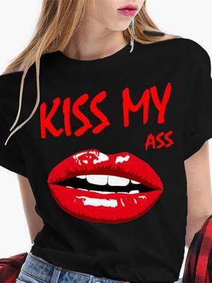 Fashion Sexy Red Lip Women T Shirt Funny Kiss Lips 3D Print Ladies T-shirt Casual Basis T-Shirts