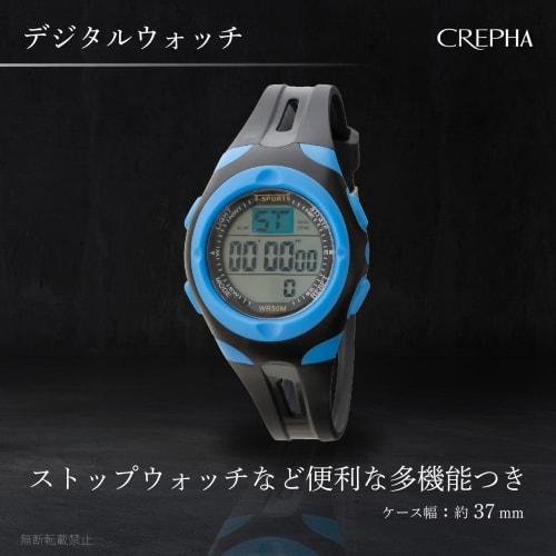 CREPHA Men's Digital Wristwatch, Waterproof, Stopwatch, Urethane Strap, Black, TS-D157-BL