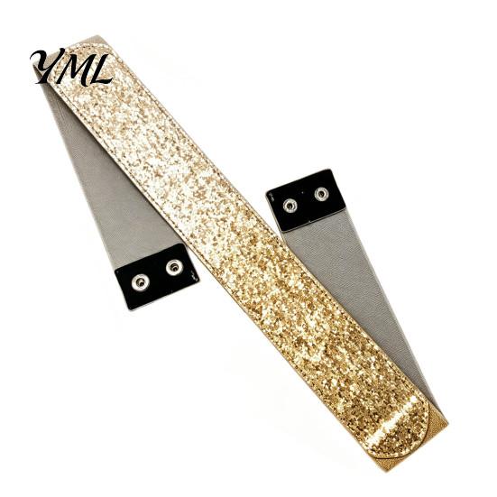 Fashion Waist Accessory for Dresses Stretchy Sequined Belt, Women Sparkly Wide Retro Dress Casual Commuting Belt Snap Buttons, Glittery Elastic