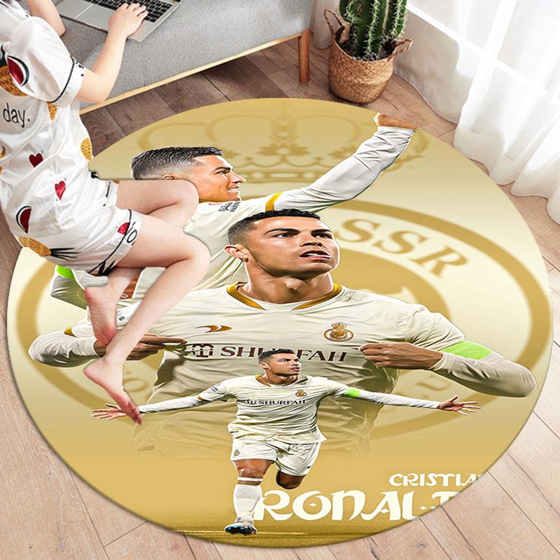 Cristiano Ronaldo Round Area Rug,Carpet Rug for Living Room Bedroom Sofa Playroom Decor,Non-slip Floor Mat