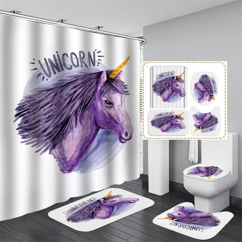 Horse Printed Shower Curtain Set Waterproof Bathroom With Hooks Sets And Rugs Home Decor