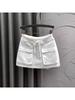 Women's Black Elastic Waist A-Line Cargo Mini Skirt - Slimming, Chic, Autumn Fashion