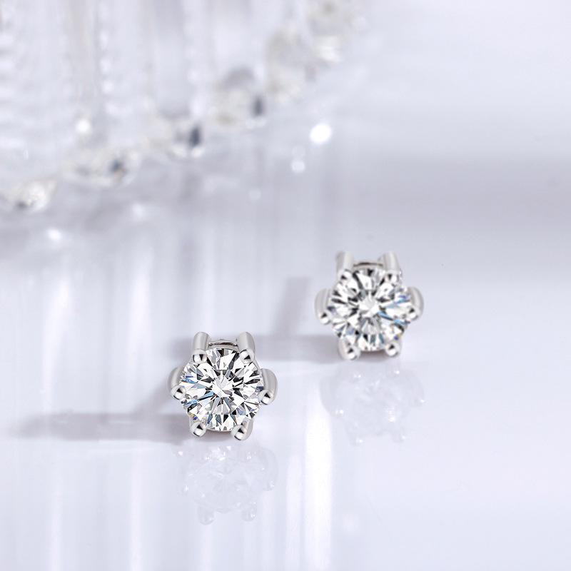 S925 Sterling Silver Six-Prong Zirconia Stud Earrings - Fashionable, Versatile, Simple, Luxe Design for Women 925 Silver