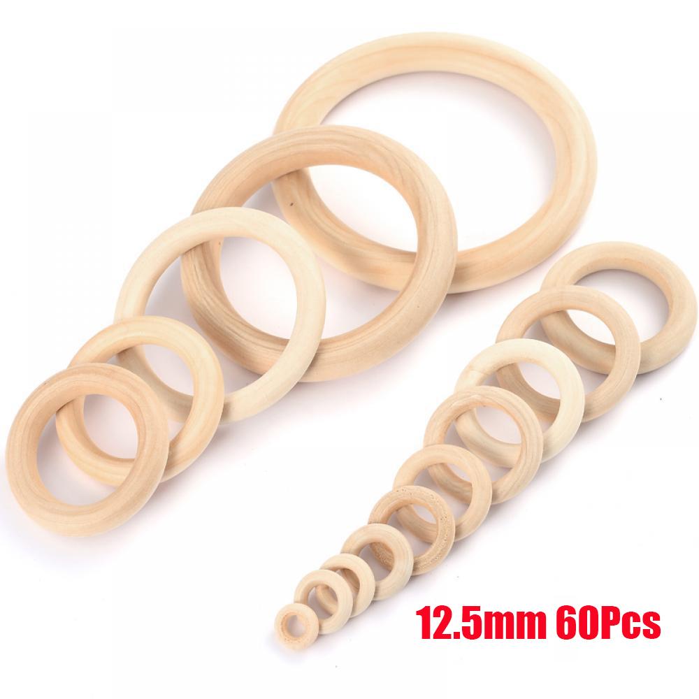 12-125mm Wooden Rings Teether Handmade Baby Natural Maple Wooden Teething Rings for Necklace Bracelet DIY Crafts Wood Teether