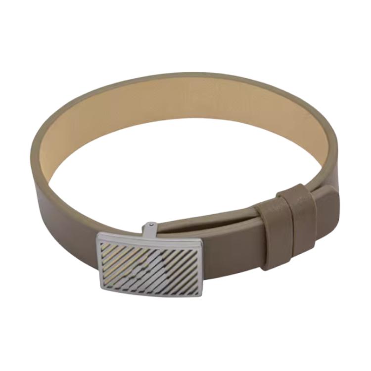 Emporio Armani Striped Hollow Eagle Logo Design Bracelet Men Bracelets Dark-Gray Khaki Brown EGS3240060_NLP Basic Packaging-Box,F,Dark Gray/Khaki/Brown