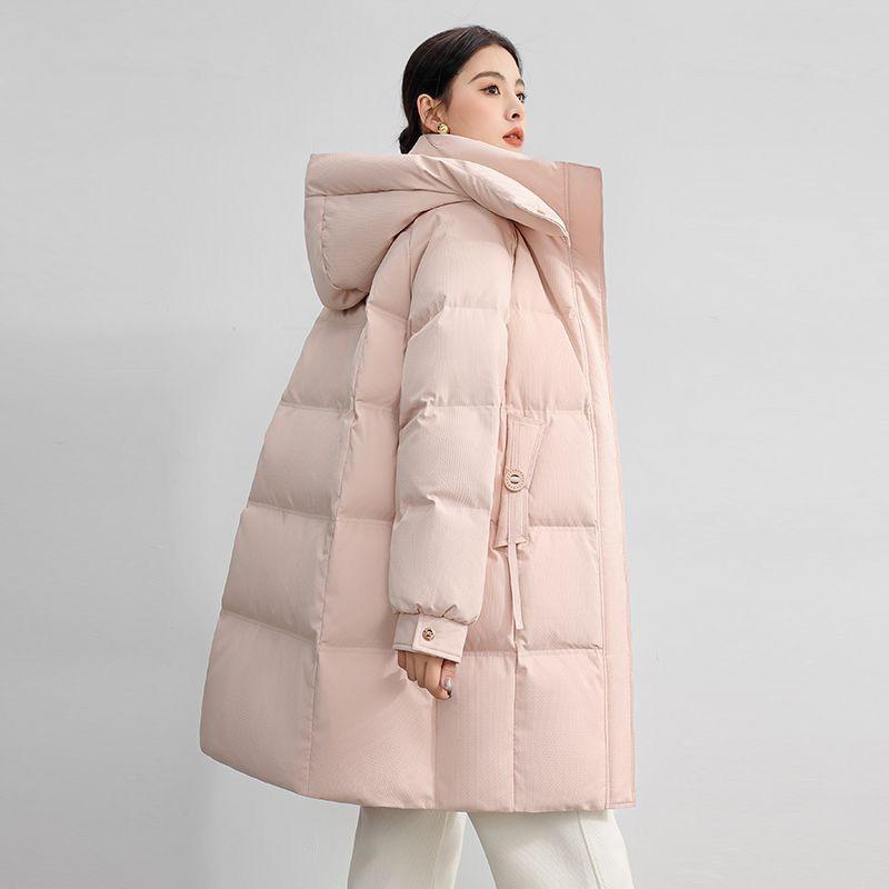 New large-size cotton-padded clothes for women's winter medium and long cold-proof clothes, thin and thickened hooded cotton-padded jacket.