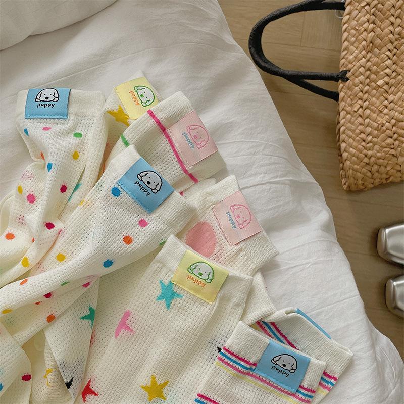 5 Pairs of Women's Summer Thin Lovely Polka Dot Mesh Breathable Tube Socks