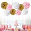 9Pcs/Pack DIY Craft Tissue Paper Flower Romantic Flower Balls Decorative Garland Pink Color Paper Pom Poms Flowers Wedding Party