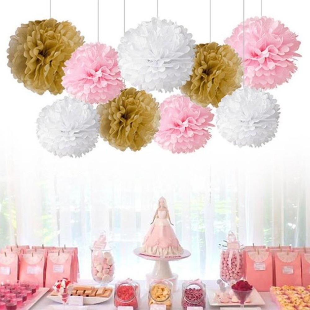 9Pcs/Pack DIY Craft Tissue Paper Flower Romantic Flower Balls Decorative Garland Pink Color Paper Pom Poms Flowers Wedding Party