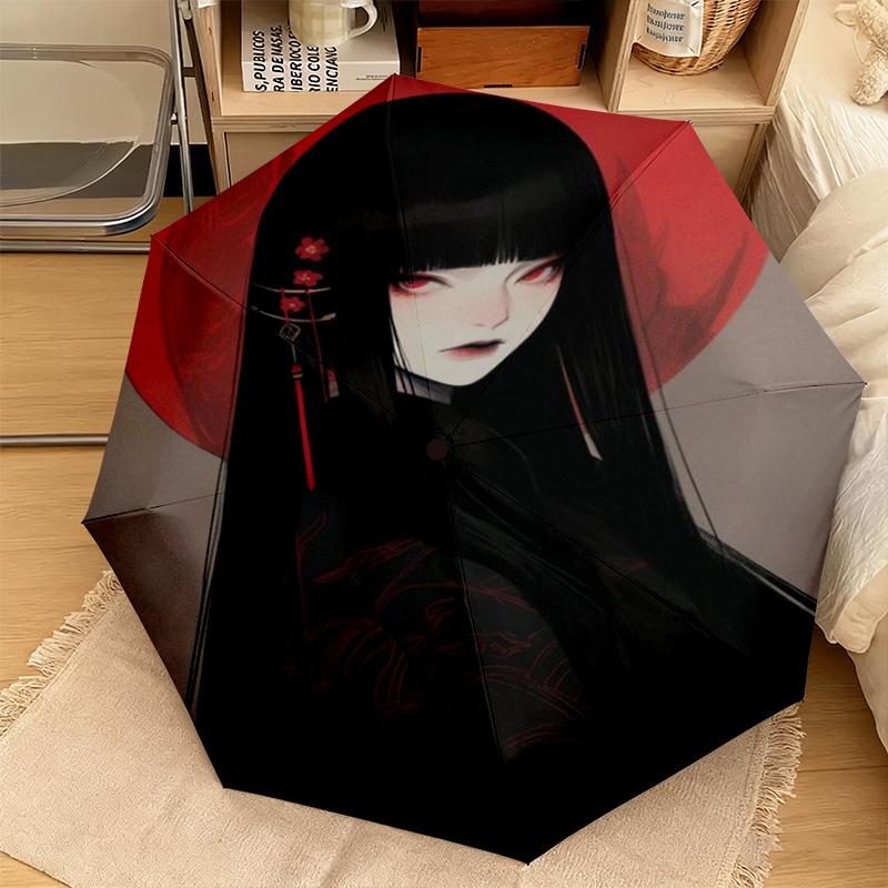 1PC Samurai Sunset Blossoms Automatic Umbrella - Suitable Travel Outdoor Portable Umbrella Birthday Gift Daily Essentials