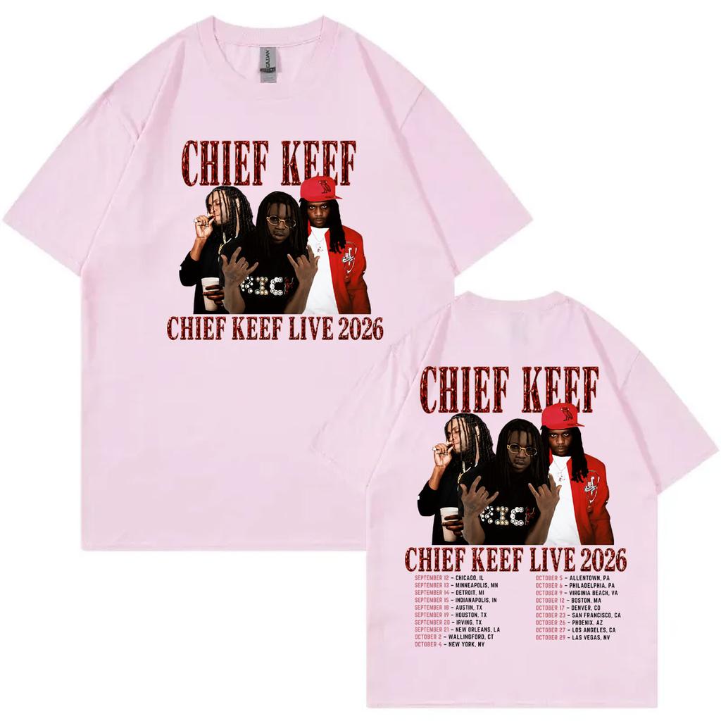 Rapper Chief Keef Tour 2026 Double Sided Graphic T ShirtsUnisex Hip Hop Vintage T-shirts Summer Casual Fashion Loose T-shirt